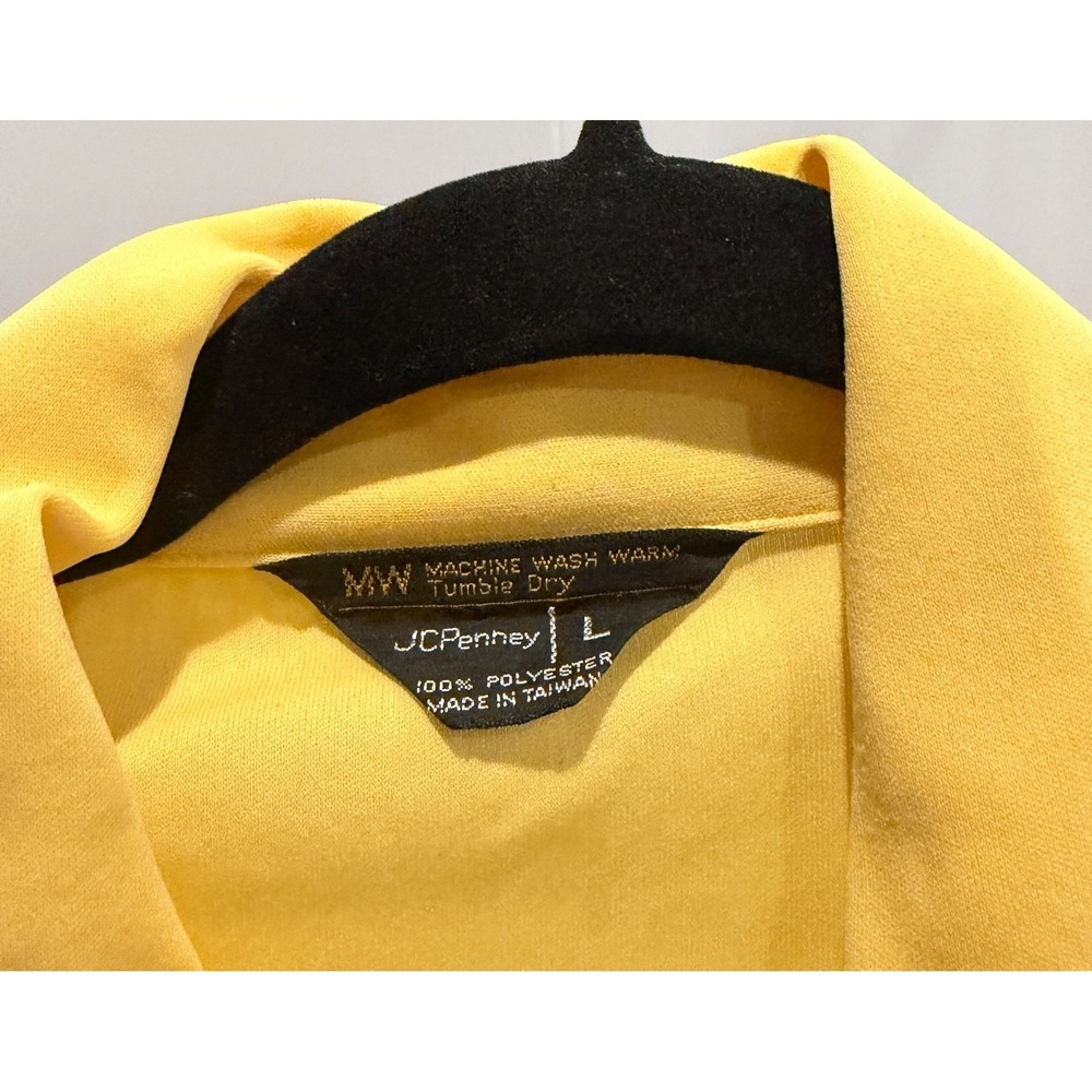Vtg JCPenney yellow disco shirt men's L vintage 1970s camp collar‎